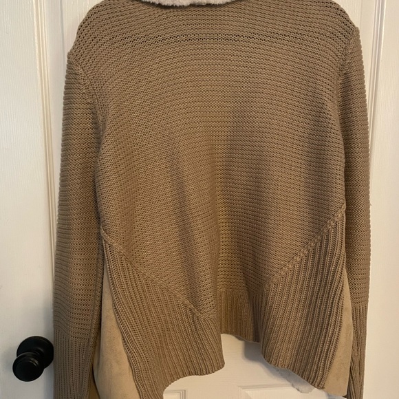 Knox Rose Womens XL Open Front Faux Suede Shearling Tan Cardigan Sweater Jacket - Picture 4 of 4